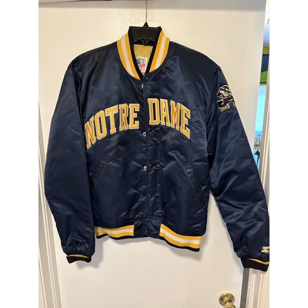 Vintage 80s NCAA Notre Dame Fighting Irish Starter Satin Jacket Sz L USA